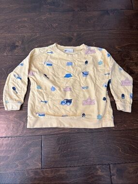 Monica + Andy Yellow Crewneck Pullover with Playful Prints